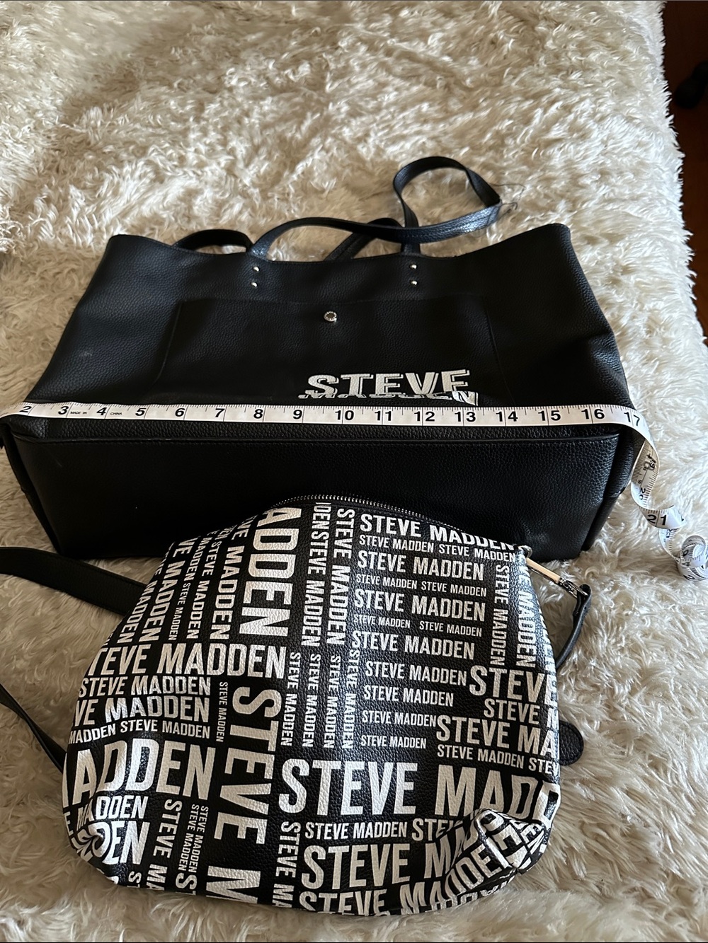 Steve Madden Black Pebbled Logo Tote